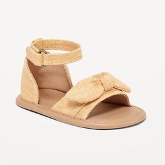 Old Navy Linen Style Bow-Tie Sandals for Baby 12-18M Tan Beige Soft Sole - Picture 8 of 8